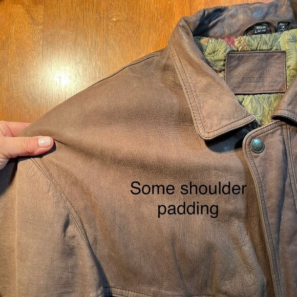 Vintage 90s Leather Bomber Jacket Men L Oversize Aviator Distressed Slouch Baggy - Picture 12 of 16